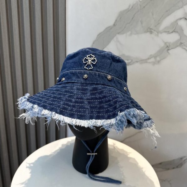 repliche,replica,perfette,siti di,affidabili,migliori siti,dove comprare,1:1,scarpe da ginnastica Cappello a secchiello Chrome Hearts in morbido denim con bordi sfrangiati (G3Y1LO)