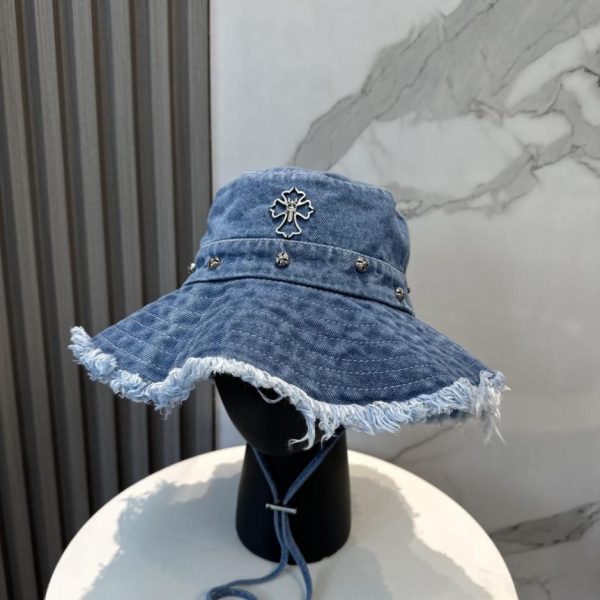 repliche,replica,perfette,siti di,affidabili,migliori siti,dove comprare,1:1,scarpe da ginnastica Cappello a secchiello Chrome Hearts in morbido denim con bordi sfrangiati (IO5H03)