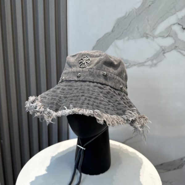 repliche,replica,perfette,siti di,affidabili,migliori siti,dove comprare,1:1,scarpe da ginnastica Cappello a secchiello Chrome Hearts in morbido denim con bordi sfrangiati (S2INLT)