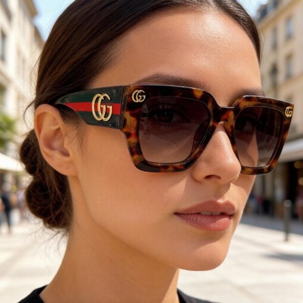La collezione ufficiale di Gucci per la primavera include nuovi occhiali da sole oversize indossati da molte celebrità (0OLV86).