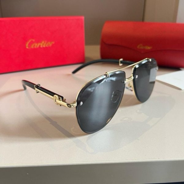 Occhiali da sole aviator oversize da uomo Cartier, di alta gamma e sofisticati, con il logo (NKIVTW) semplice e iconico sulle aste.