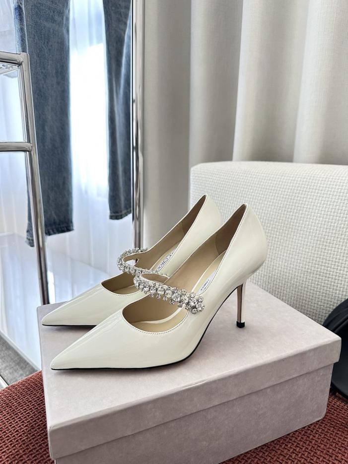 repliche,replica,perfette,siti di,affidabili,migliori siti,dove comprare,1:1,scarpe da ginnastica Décolleté Jimmy Choo in pelle verniciata con applicazioni di cristalli, bianche, 8,5 cm (J3QRGJ)