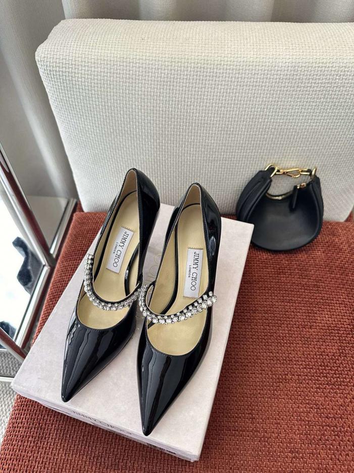 repliche,replica,perfette,siti di,affidabili,migliori siti,dove comprare,1:1,scarpe da ginnastica Décolleté Jimmy Choo in pelle verniciata con applicazioni di cristalli, nere, 8,5 cm (ELR7YT)