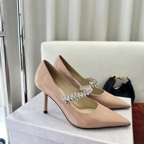 Décolleté Jimmy Choo in pelle verniciata con applicazioni di cristalli, rosa, 8,5 cm (J392M3)
