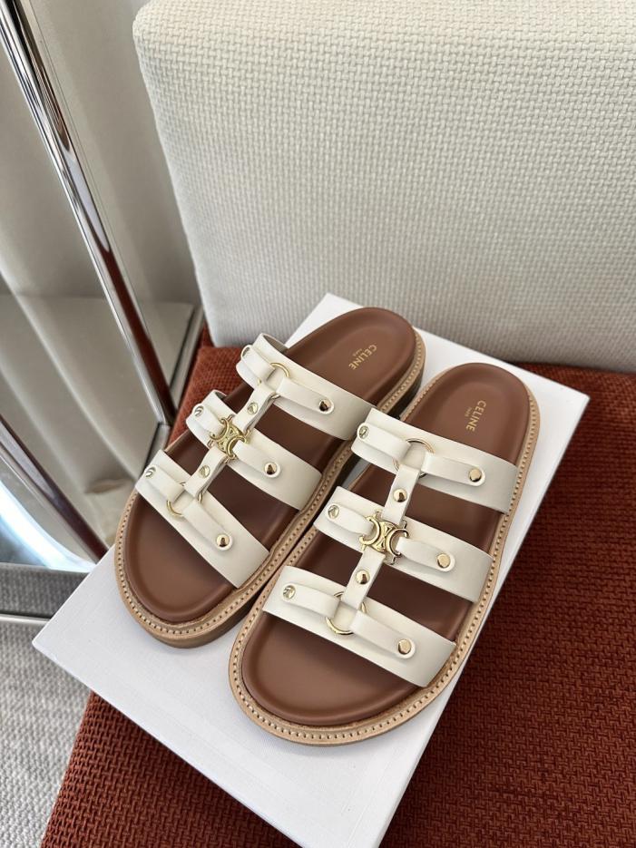 repliche,replica,perfette,siti di,affidabili,migliori siti,dove comprare,1:1,scarpe da ginnastica Nuovi sandali romani di Celine in pelle di vitello conciata al vegetale, bianchi (R6IS96)