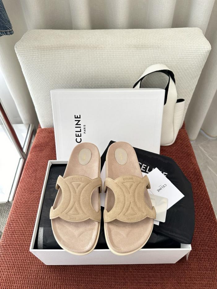 repliche,replica,perfette,siti di,affidabili,migliori siti,dove comprare,1:1,scarpe da ginnastica Nuove pantofole in pelle TRIOMPHE di Celine, beige (3XH0TW)