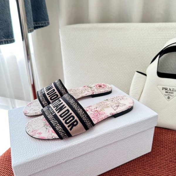 Sandali bassi Dior Summer Dway ricamati, neri/rosa (6U5RBF)