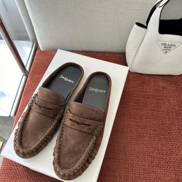 repliche,replica,perfette,siti di,affidabili,migliori siti,dove comprare,1:1,scarpe da ginnastica Saint Laurent Paris New Le Loafer Sabot in pelle plissettata a mano, marrone, in pelle scamosciata di pecora originale e in pelle bovina (KUBEDS)