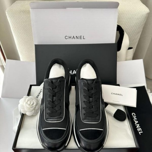 repliche,replica,perfette,siti di,affidabili,migliori siti,dove comprare,1:1,scarpe da ginnastica Sneakers con plateau in pelle color block di Chanel, confezione originale, importazione di alta qualità – 4,5 cm, nere (E9YTVZ)