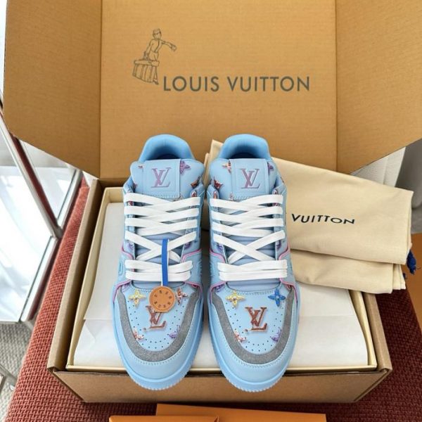 Sneakers LV TRAINER in pelle con stampa a ciambelle, blu navy (13QQQF)