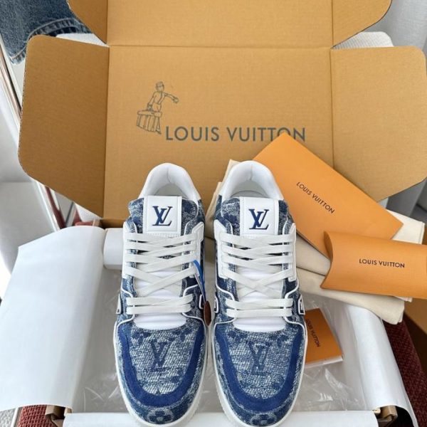 Sneakers LV serie TRAINER in pelle e denim (KLO6VB)
