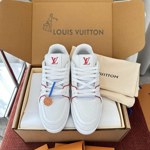 LV TRAINER Sneakers in pelle con ricami floreali - Esclusiva Cruise bianca e rossa (IKULJT)
