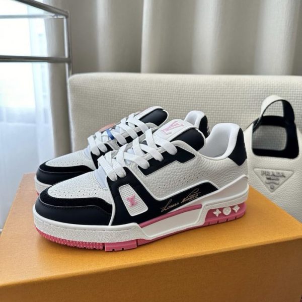 Sneakers LV Trainer in pelle color block nere e rosa (JM325D)