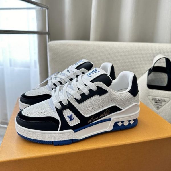 Sneakers LV Trainer in pelle color block, nere e blu (5N0A3D)